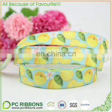 Fresh lemon printed ribbon customize print elastic ribbon hair accessories material