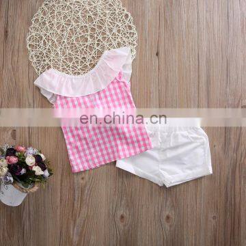 Girls Pink Summer Outfit Toddler Grid Tops + White Shorts Set Spring Summer for 1-6T photo-5