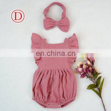 New 100% Cotton Baby Ruffle Rompers Climbing Clothes Lotus Leaf Lace Summer Clothing Girl Baby Romper Hair Band Set photo-6