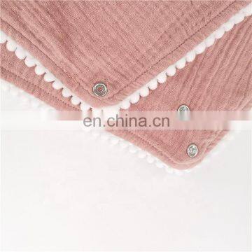 Wholesale Woven Muslin Plain Pom Trim Baby Bibs Organic Cotton photo-4