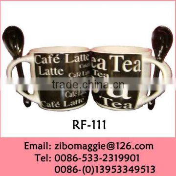 Professional Zibo Made 9oz Belly Shape Ceramic Coffee Mug Spoon for Promotion and Coffee Shop