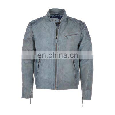 Leather man  jackets light color design with beautiful zip for closure latest design for men jacket