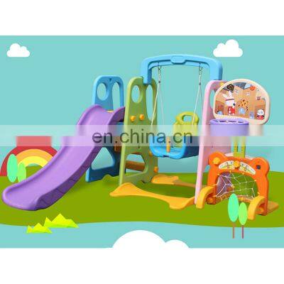 indoor plastic slide with swing and basketball hoop kids plastic slide