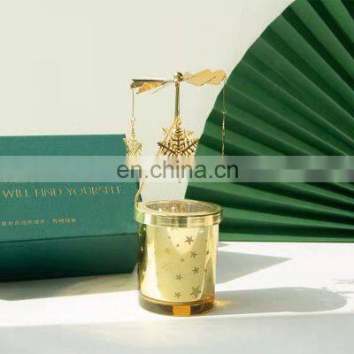 Luxury Custom Packaging Box Scented Jasmine Oud Fragrance Label Foil Electroplating Gold Carousel OEM Soy Wax Candle