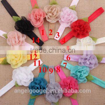 Chiffon flower green leaves hair accessories thailand hairband baby flower headband MY-AC0040