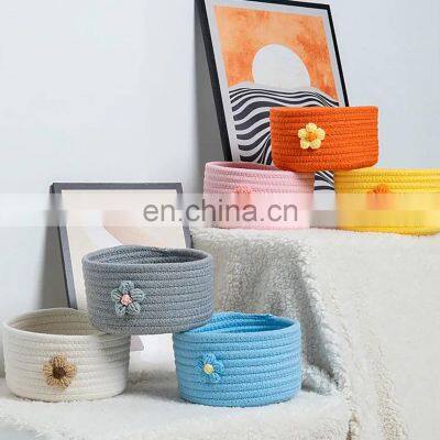 Cotton Woven Basket Rope Baby Closet Pet Toy Fabric Retro Cosmetic Basket photo-2