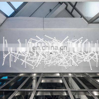 Modern Custom Hotel Entrance Long Coloured Art Deco Glass Tube Pendant Chandelier Lighting Fixture