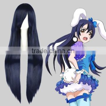 High Quality 100cm Long Straight Umineko no Nakukoroni-Furudo Erika Dark Blue Synthetic Anime Wig Cosplay Hair Wig Party Wig