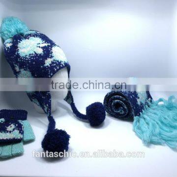 children jacquard hat and scarf set and hat with earmuff