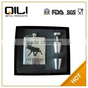 Stainless steel hip flask gift set|gift box packing engraved hip flasks