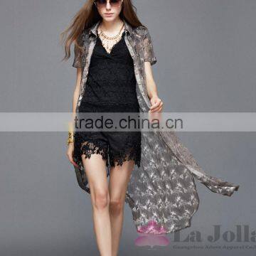 2016 Summer Fashion Ladies Flower Printed Chiffon Grace short sleeves T-shirt 140