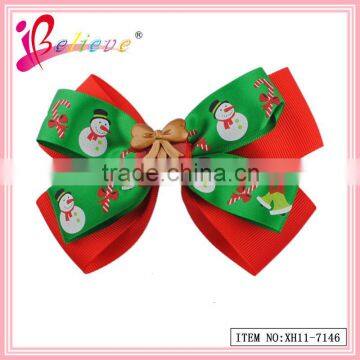 Global Hot Selling Hair Accessories Factory Wholesale Nice Christmas Ribbon Bow Hair Clip for Kids (XH11-7146) photo-2