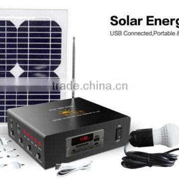 10W 20W lithium ion battery solar panel system with MP3 player and radio, portable solar power system,system solar