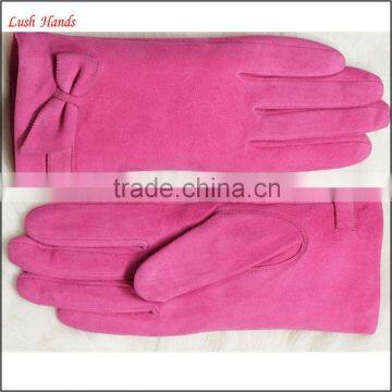 high quality girls in fashion suede navy blue leather gloves with bow