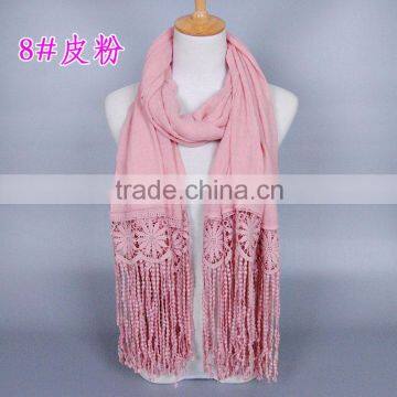 New Design Korea Women Fashion Cotton Plain Lace Scarf photo-6