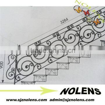 Iron Staircase Handrail With Wooden Top/Forged Iron Stair Handrail