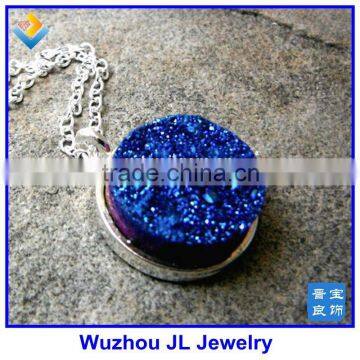 Blue Druzy Necklace 16MM Round Druzy Pendant Necklace