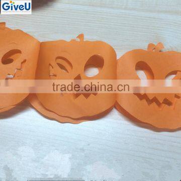 Folded Double Pumpkin Orange Color Hanging Pumpkin Paper Garland For Halloween Decoration