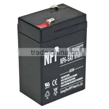 6V 5Ah High purity raw material maintenance free rechargeable lead acid battery for security alarm system