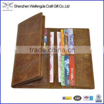 Multifunction high quality long three folds rfid leather wallet with button