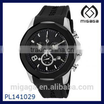 Good quality fashion Silicone strap quartz movement Men's Black Silicone Watch Chronograph