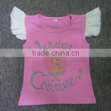 Printing kids flutter sleeve t-shirt children casual t-shirts children wear white