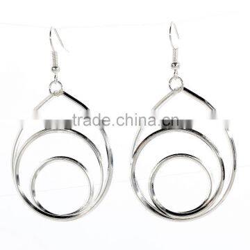 Fashion Cheap Jewelry Silver Plated Multilayer Oval Shape Circle Dangle Hook Earrings Anniversary Gift