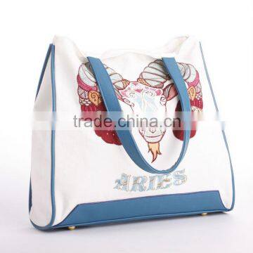 Applique embroidery canvas aires tote bag