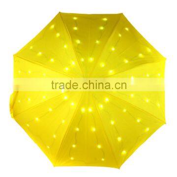 64LEDs Embeded Fully-automatic LED Light Rain Umbrella 23" 3Modes Flashlight Long-handled AAA Battery Torch Yellow Color