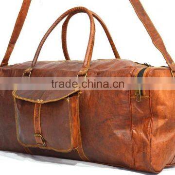 Real Leather Travel Luggage Bag Messenger Shoulder Bag Gymnastic Duffel Bag