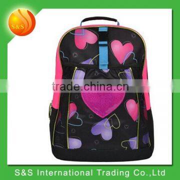 2015 multicolored heart black student large capacity adult school bag