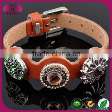 Adjustable snap botton jewelry, brown PU leather with metal snap button