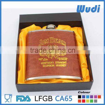 jim beam pu leather wrapped hip flask with a gift box HF328                        
                                                Quality Choice