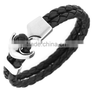 Cool Unisex Women Men Punk Wristband Metal Anchor Clasp Leather Bracelet Gift