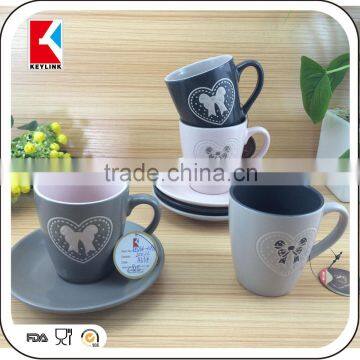 150cc colored heart design ceramic tea cup and saucer,coffee cup and saucer