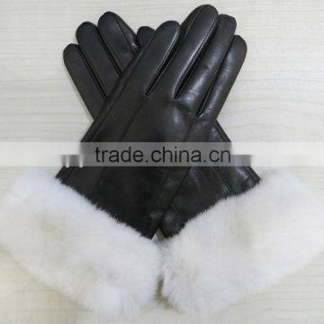 women lambskin leather rabbit fur lined leather gloves with wool lining