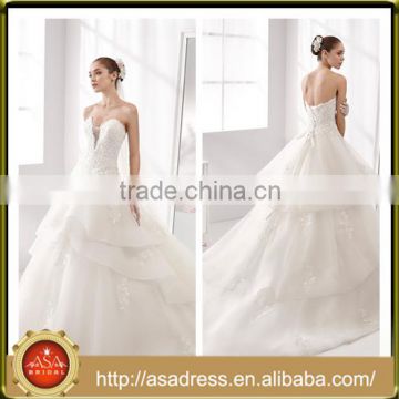 A31 2016 Romantic Cathedral Train Bridal Formal Party Gown with Big Ruffle Appliqued Bodice Organza Wedding Dress for Weddings