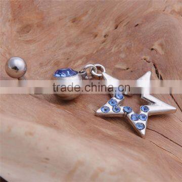 Multi Color Gems Half Paved Hollow Five-Pointed Star Dangle Belly Button Naval Ring.