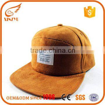 Custom all leather 5 panel embroidered plain snapback hats wholesale