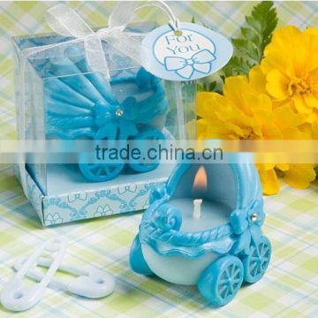 Adorable Baby Blue Carriage Candles