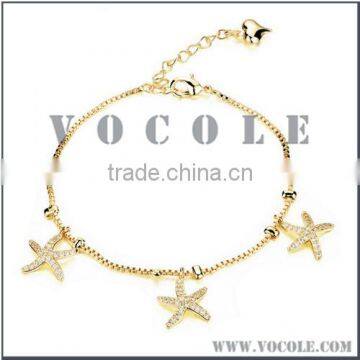 Pave diamonds starfish pendant charms chain bracelet jewelry 2016