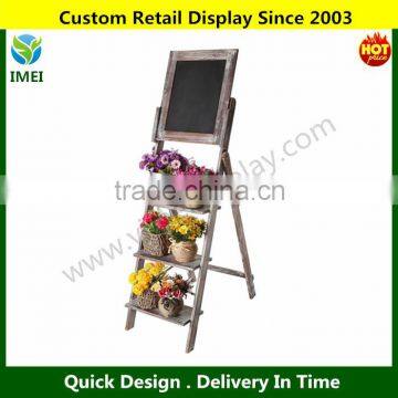 Shabby Chic Brown Easel Style Rustic Wood Chalkboard & 3 Tier Display Shelf Vintage Stand YM5-1114