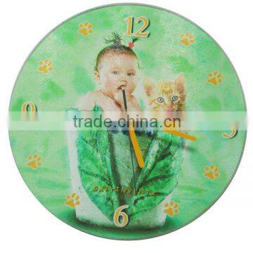 Round electronic prayer tempered glass wall clock with kids desigh