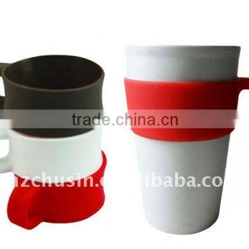 10OZ Double wall ceramic mug with silicone lid&handle