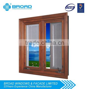 Hot sale wood and aluminum swing crank operator glass window with build-in blind