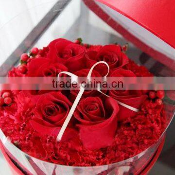 recycled cylinder flower paper box with decorated ribbon