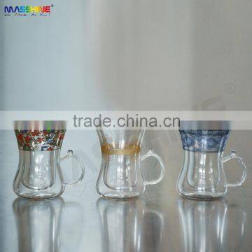 Elegant Clear Heat Resistance Borosilicate Double Wall Glass Cup with handle