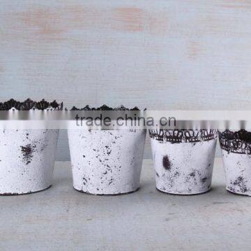 Antique style crown pattern edge round metal flowerpots wholesale
