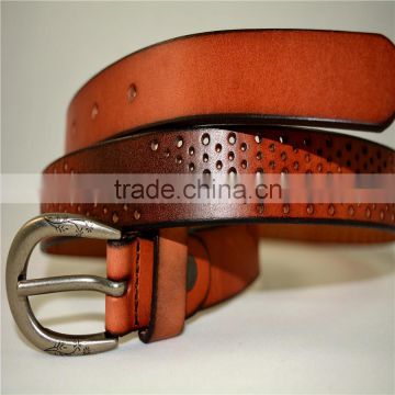 High quality cowhide fashion leather with hole pertern genuine leather belt