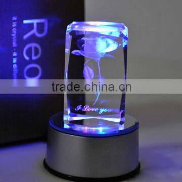 glass crystal cube for wedding decoration with lLED light